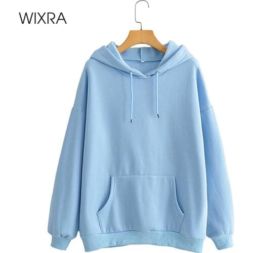 Wixra Sweatshirts Womens Thicken Hooded Warm Winter Autumn Ladies Casual Fleece Pullovers Korean Chic Female Tops