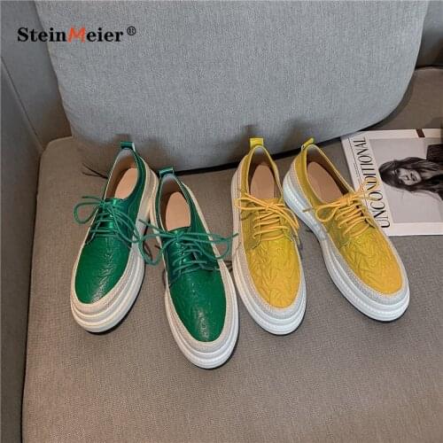 Women flat shoes 2020 genuine leather laces flats platform brogues ladies summer woman gladiator flat rubber sole shoes