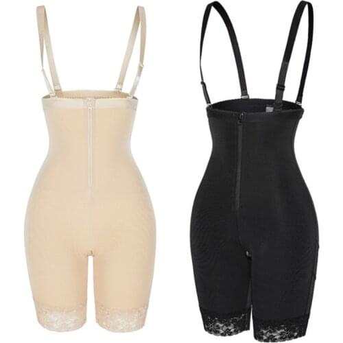 Women Tummy Control Waist Slimming Body Shaper Seamless Butt Lifter Bodysuit Underwear Zipper Open Bust Lace Shapewear