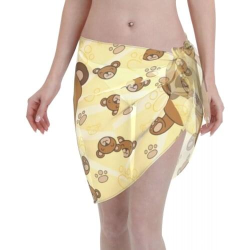 Women See-Through Beach Bikini Cover Up Wrap Scarf Swimwear Pareo Sarong Dress Lovely Pug With Bear Costume Casual Beach Dress