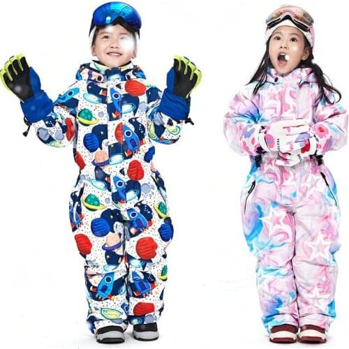 Winter Gilrs Skiing Jumpsuits Hoodie Windproof Boys Snow Overalls Sport Snowboard Children Clothes Warm Outdoor Kids Ski Suits