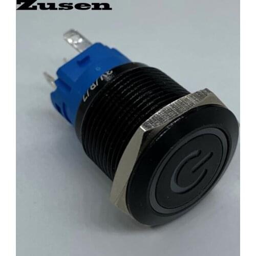 Zusen 19mm 1no1nc black latching type lock translucent power symbol push button switch(ZS19SF-11ZET/W/12V/A)