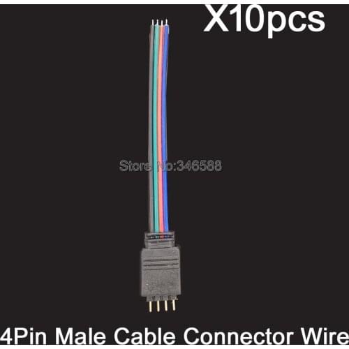 10PCS 4-pin 4Pins RGB Male Cable Connector with 10cm Wire - Quick Jumper Cord for RGB LED Strip Lights/RGB LED Controller