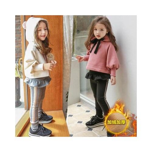 2021 Spring and Autumn Winter Korean Baby Girl Plus Velvet Suit Kids Long Sleeve Hoodie Sweatshirt Sets Toddler Outwear 3-9 Year