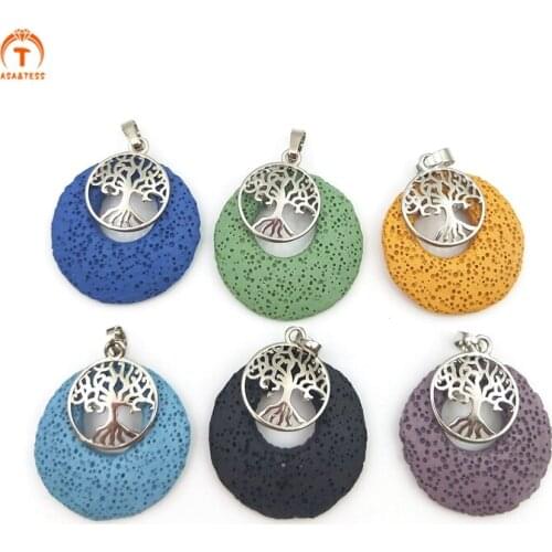 3Pcs Natural Stone Volcanic Rock Pendant Round Beads Yellow Black Hollow Lava Stone Beads For Women Jewelry Necklace Finding