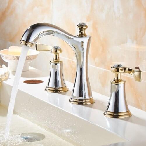 3Pcs Bathroom Faucet Set Luxury Wash Basin Faucet Deck Mounted Double Handle Hot Cold Water Mixer Tap Kitchen Counter Sink Tap