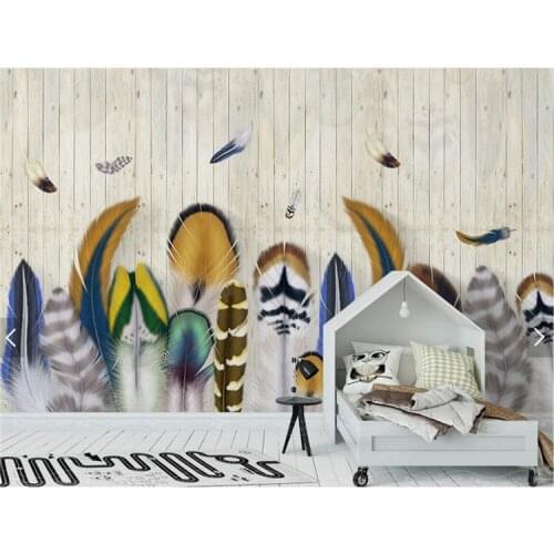 3D hand-painted watercolor feather wood grain European mural wallpaper 5d wallpaper living room bedroom TV background wall