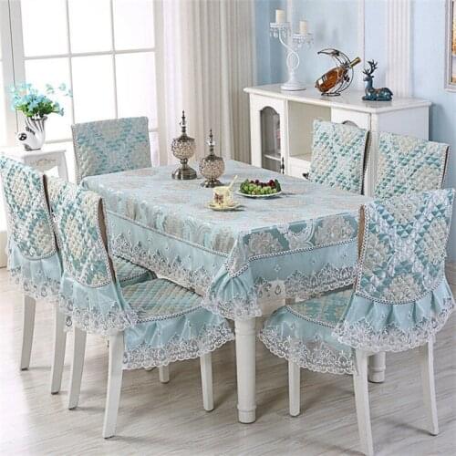 7 Pcs/Set Modern Chinese Elegant Lace Jacquard Tablecloth Chair Cover Cushion Set, Universal In All Seasons, Comfortable Home