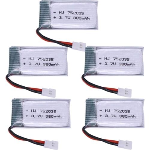 Lipo Battery 3.7V 380mAh Spare Replacement For Hubsan X4 H107 H107L H107D JD385 JD388 RC Aircraft Multi-Rotors 5pcs 752035