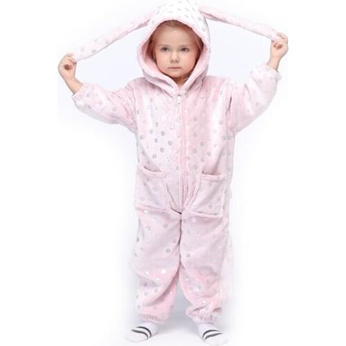 Bunny Wave Point Kids Pajamas Suit Kigurumis Onesie Rabbit Child Sleepwear Flannel Clothes Carnival Cospaly Party Jumpsuit