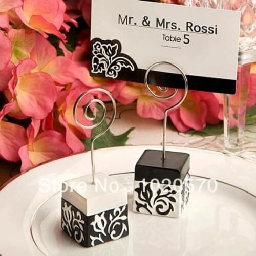 Free shipping 100pcs/lot Black and white damask design place card holders Photo Stands Wedding Decoration Favors Party favors
