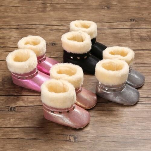 Winter Keep Warm Baby Girls Soft Booties Plush Infant Anti Slip Snow Boots Shoes PU Leather Flat Toddler Non-slip Baby Shoes