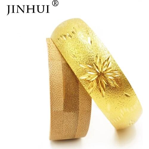 Fashion Women Luxury 24K wide Gold Color Jewelry Bangles France Ethiopian African lady Dubai Bracelet Party bridal wedding Gifts