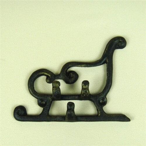 Bronze Cast Iron Christmas Carriage Hook Wall Ornamental Metal Sled Model Key Holder Garage Widget Decor Handicraft Accessories
