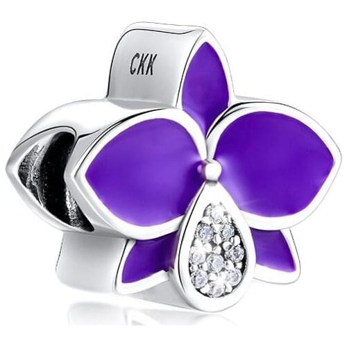 BEADS for Jewelry Making BraceletS Orchid cHarMs with Orchid Enamel 100% 925 OrigiNal Sterling Silver Jewerly Free Shipping