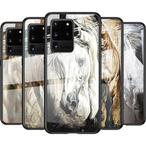 Tempered Glass Cover Running Beauty Horse For Samsung Galaxy S21 Ultra Plus 5G M51 M31 M21 Shockproof Shell Phone Case