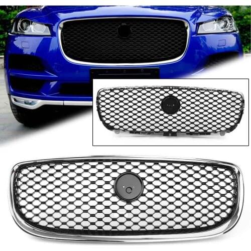Black Chrome Front Grille Upper Mesh Grill For Jaguar XE 2015 2016 2017 2018 with emblem