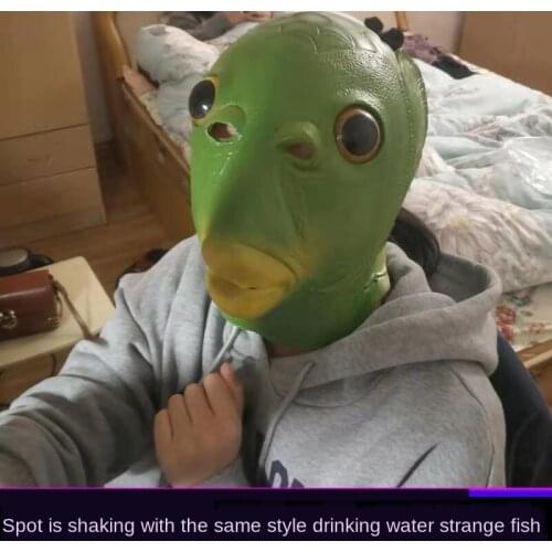 Head Cover Animal Green Fish Man Mask Funny Mischievous Trickery Sand Sculpture Headgear Halloween Fashion Cosplay Anime Mask