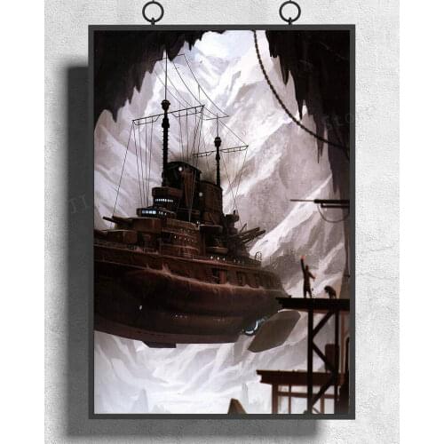 H198 steampunk flying battleship ice cave longest side 11inches Unframed Jk385 Wall Sticker Silk Poster Art Home Decoration