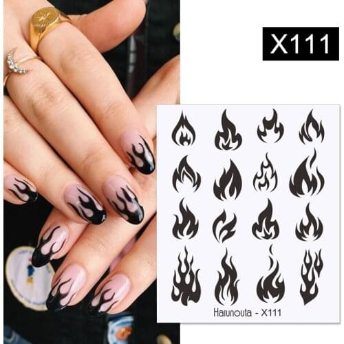 Harunouta Fire Leopard Lines Leaves Water Sticker Decals Floral Face Marble Pattern Nail Stickers For Autumn Nail Art Decoration