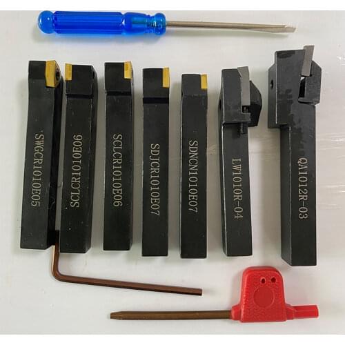 Indexable carbide lathe tool 10x10 tool holder lathe turning tool with 7 pcs ti coated insert for mini lathe