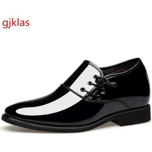 Dress Patent Leather Shoes Men Classic Hidden Heel Formal Shoes for Men Elegant Sapato Oxford Brown Black Mens Business Shoe