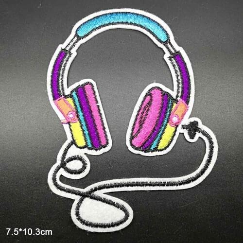 Colourful Earphone Bike Iron On Embroidered Clothes Patches For Clothing Stickers Garment Wholesale