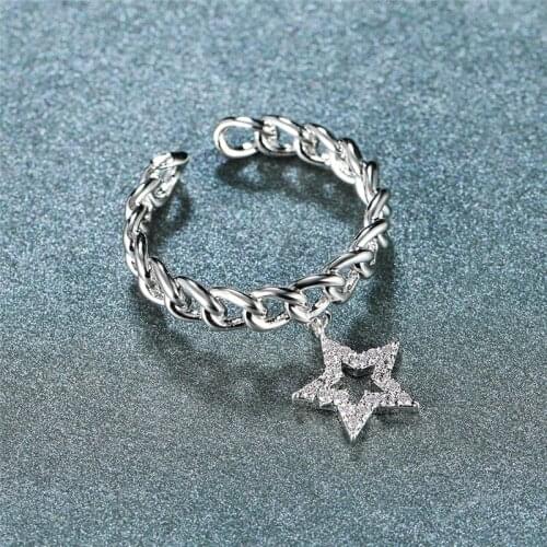 Trendy Luxury Simple Design Crystal Star Chain Ring For Women Adjustable Open 3 Colors Rings Jewelry Accessories Gifts