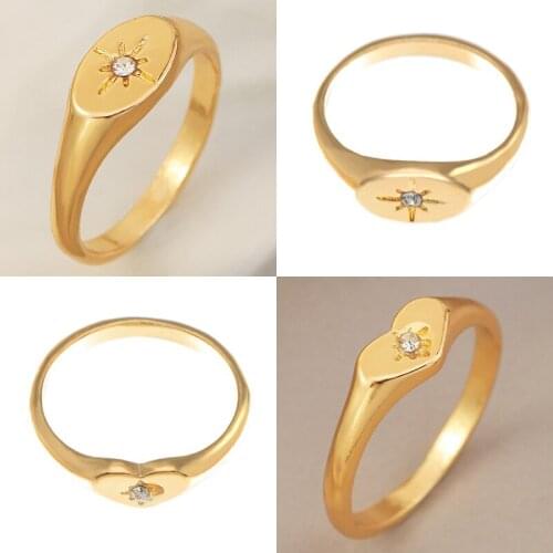 Fashion Gold Color Heart Crystal Chunky Rings Trendy Minimalist Geometric Round Circle Rings for Women Index Finger Ring Jewelry
