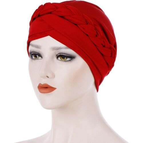 Muslims Braid Cap Milk Silk India Cap Fashion Turban Hat Solid Color Headscarf Muslim African Hijab Femme Wrap Head for Women