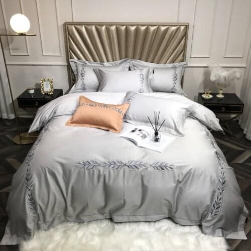 2019 1000TC Egyptian cotton Duvet Cover Set Embroidery 4pcs Queen/King Size Bedclothes hotel Bedding Sets