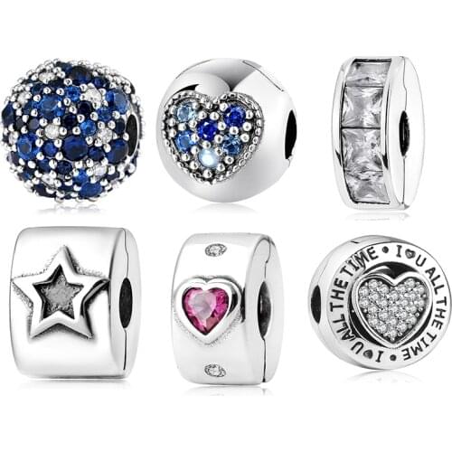 Dazzling luxury 925 Sterling Silver multiple styles CZ clips Lock beads Fit Original European Charm Bracelet Jewelry making