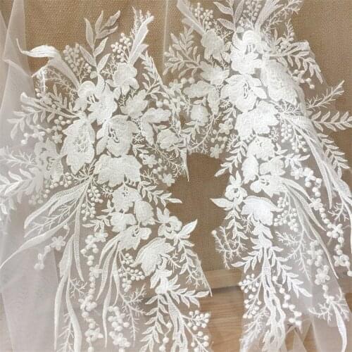 Clear Sequins Embroidered Lace Patches DIY Wedding Dress Veil Applique Sewing Craft Material V2645