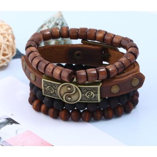 Adjustable classic retro style multi-layer eco-friendly bracelet for men