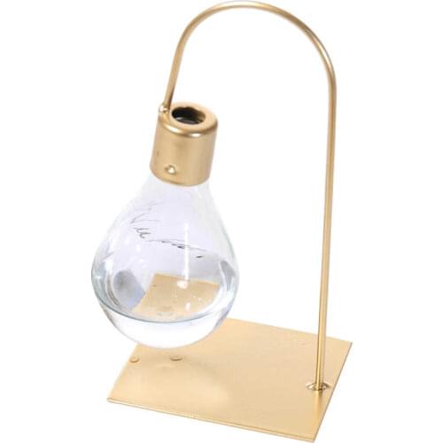 Nordic Style Glass Iron Art Hydroponics Flower Vase Bulb Shape Wedding Home Decoration Accessories Plant Tabletop Flowerpot