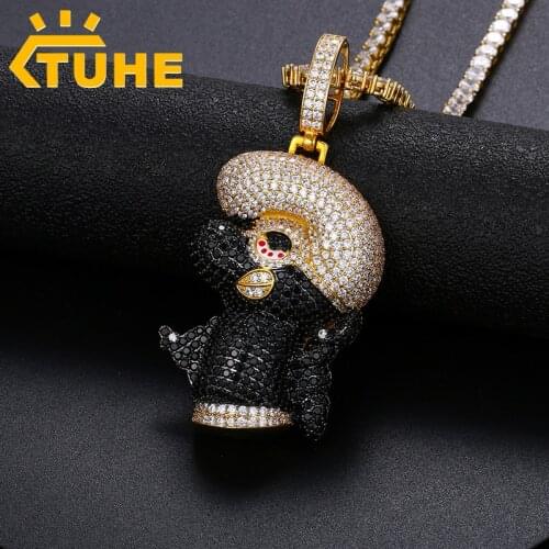 Iced Out Bling Cubic Zirconia UKA Mask Copper Shiny Iced Out Rapper Necklace Pendants For Men Hip Hop Jewelry