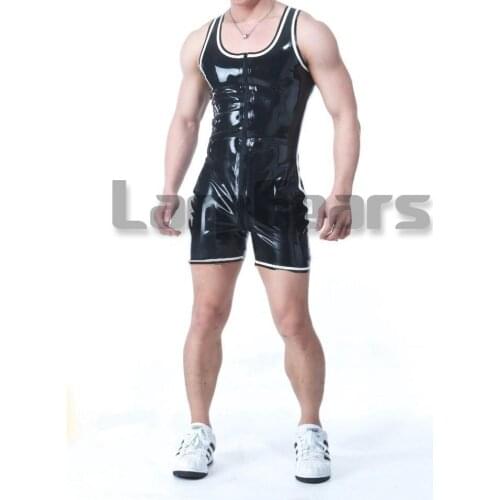 Tank Style Rubber Leotard With Front Crotch Zip Latex Catsuit Plus Size Custom Made