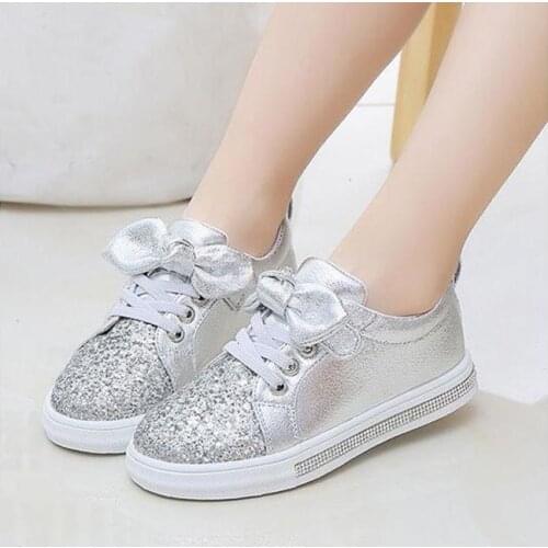 Girls Oxford Shoes Lace Up Sneakers Kids Flats Platform Shoes Girls Bling Casual Shoes Toddlers Butterfly-knot Child Skateboard