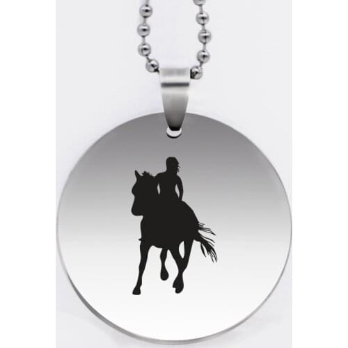 Ufine jewelry running horse pendant army card round disc stainless steel customed necklace N4534
