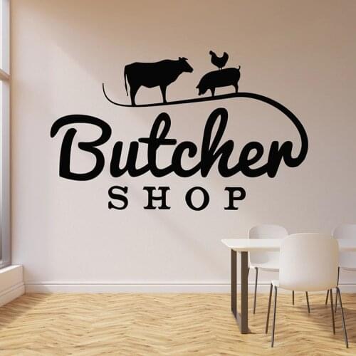 Logo Wall Decal Cow Pig Chicken Animals Livestock Meat Door Window Vinyl Stickers Butcher Shop Interior Decor Wallpaper Art E781