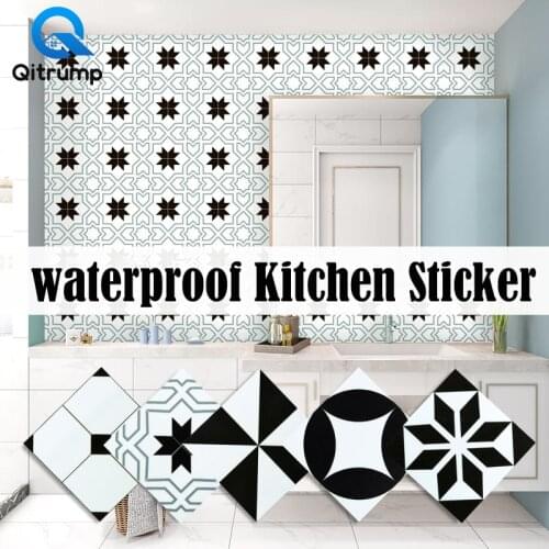 Waterproof Kitchen Vinyl Stickers Cabinet Stove Bathroom Floor Sticker DIY Fashion Simple Black White Wallpapers Decor 20cmx20cm