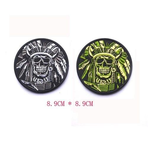 Military Patch 3D Death Skull War Chief Indian Tactical Embroidered Patches Badges stripes for Clothes