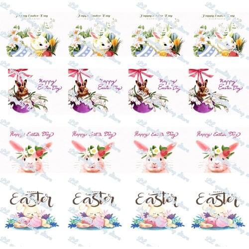 WL 5/8'16mm Diy Christmas Party Easter Cute Bunny Print Grosgrain Ribbon Bow Decoration Craft Supplies Packaging 50 Yards