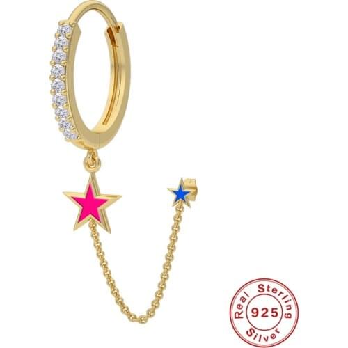 AIDE Wholesale 925 Silver Star Gold Chain Huggie Earring 2021 Pendientes Plata Piercing Earrings Woman Jewelry Bijoux Femme CZ