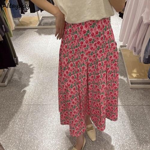 Skirts Women Print Korean Style All-match High Waist Vintage Harajuku Sexy Female Elegant Simple Holiday Fashion Popular Chic