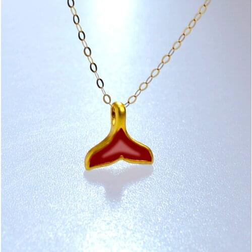 ZHIXI Pure 24K 999 Gold Pendant Necklace for Women Fine Fishtail Design Solid 18K AU750 Gold Chain Jewelry 2020 P100