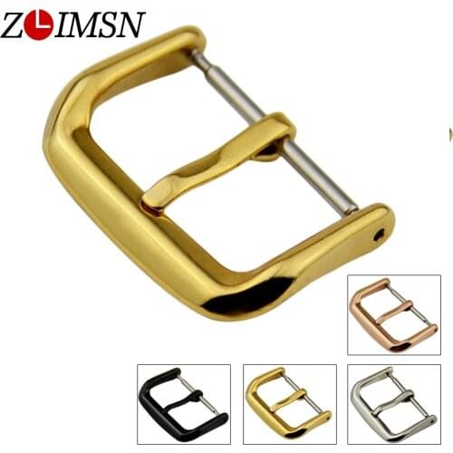 ZLIMSN 2pcs Stainless Steel Buckle Watchbands Silvery Black Gold Rose Gold Watch Band Pin Clasp 14 16 18 20 22 24mm K10