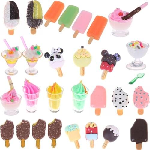 1-5pcs Mini Dollhouse Miniature Pretend Toy Mini Soft Ice Cream Cups Spoon Bar Ice-lolly Simulation Food For Dolls Accessories