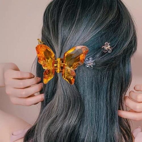 1PCS Korean Transparent Acrylic Hair Claw Butterfly Hairpin Crab Shaped Hairpin Colorful Hair Accessories Beautiful Barrettes