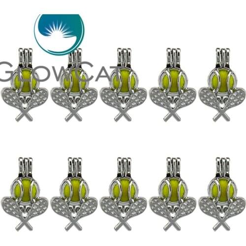 10x K596 Sports Tennis Ball Pearl Cage Jewelry Making Bead Cage Pendant Essential Oil Diffuser Aroma Locket For Oyster Pearl